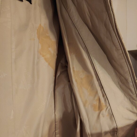 Avirex Leather Long Coat Quilted Beige High Neck Vintage 90s Minimal Jacket - Picture 8 of 13